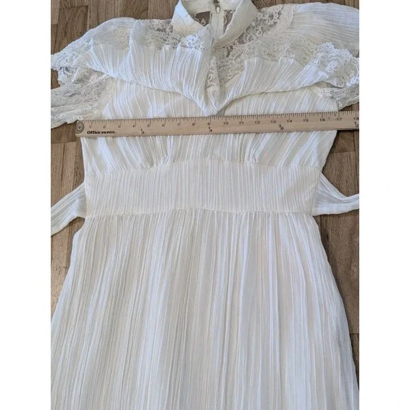 VTG 70s Prairie Maxi Dress Ivory Lace Victorian Revival S Boho Cottagecore Bride - Picture 13 of 16